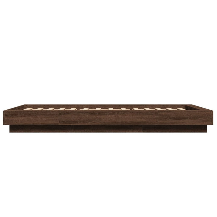 sengeramme med LED-lys 90x190 cm konstrueret træ brun egetræ