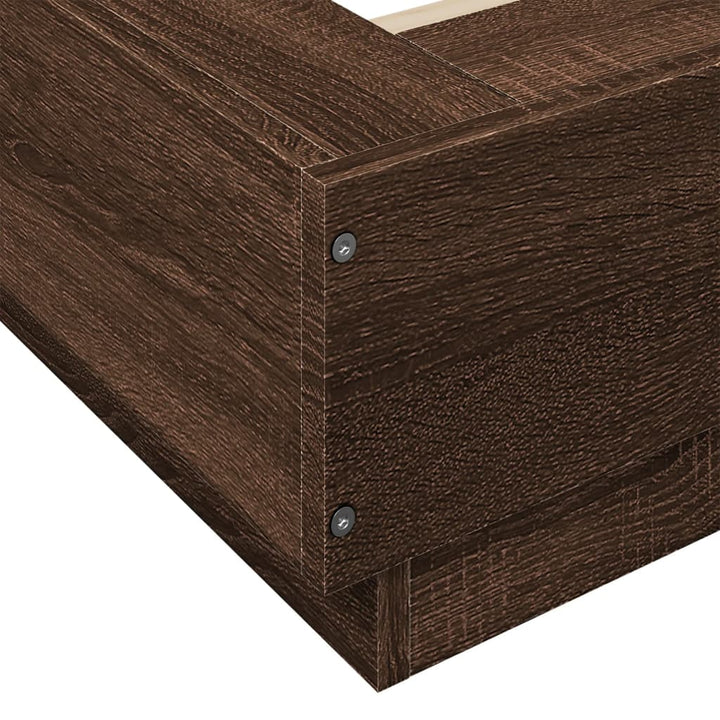 sengeramme med LED-lys 90x190 cm konstrueret træ brun egetræ