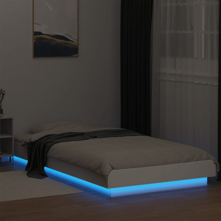 sengeramme med LED-lys 75x190 cm konstrueret træ hvid