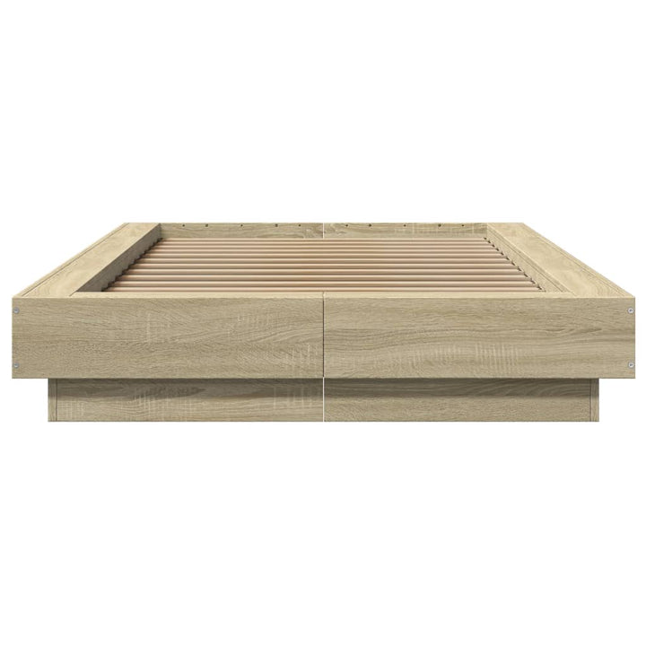 sengeramme med LED-lys 75x190 cm konstrueret træ sonoma-eg