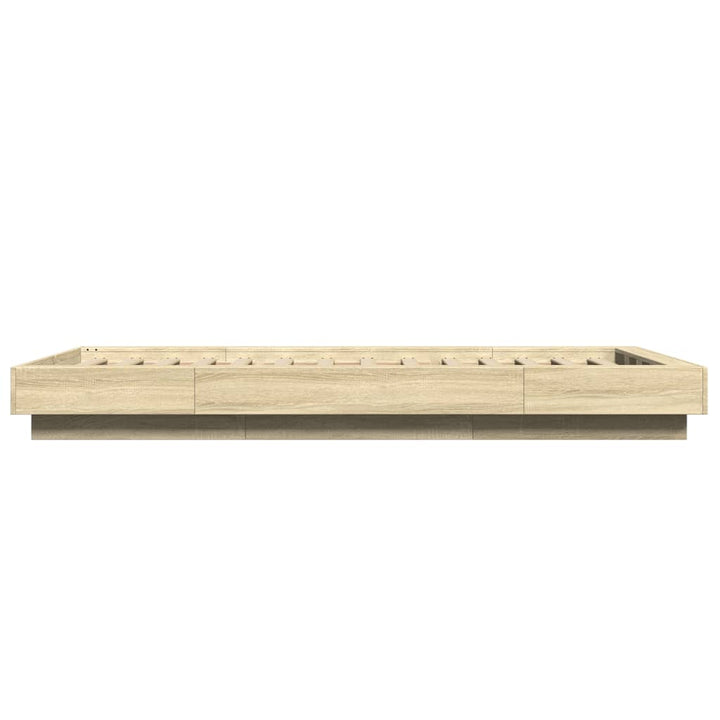 sengeramme med LED-lys 75x190 cm konstrueret træ sonoma-eg