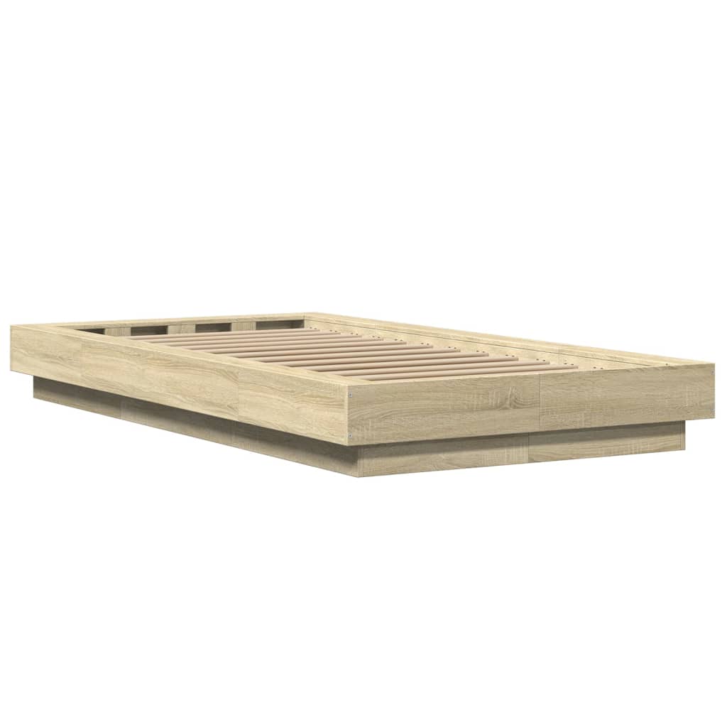 sengeramme med LED-lys 75x190 cm konstrueret træ sonoma-eg