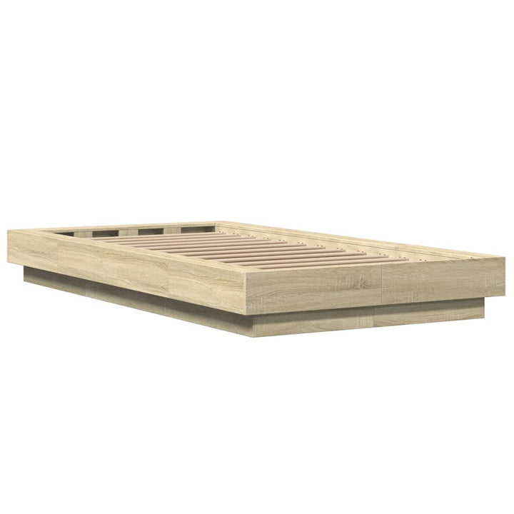 sengeramme med LED-lys 75x190 cm konstrueret træ sonoma-eg