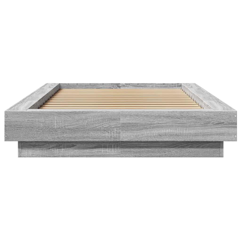 sengeramme m. LED-lys 75x190 cm konstrueret træ grå sonoma-eg