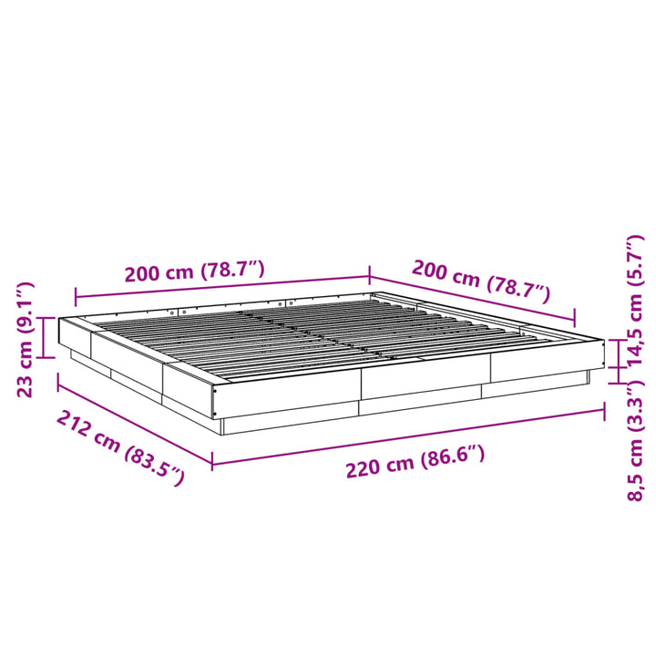 sengestel 200x200 cm konstrueret træ grå sonoma-eg