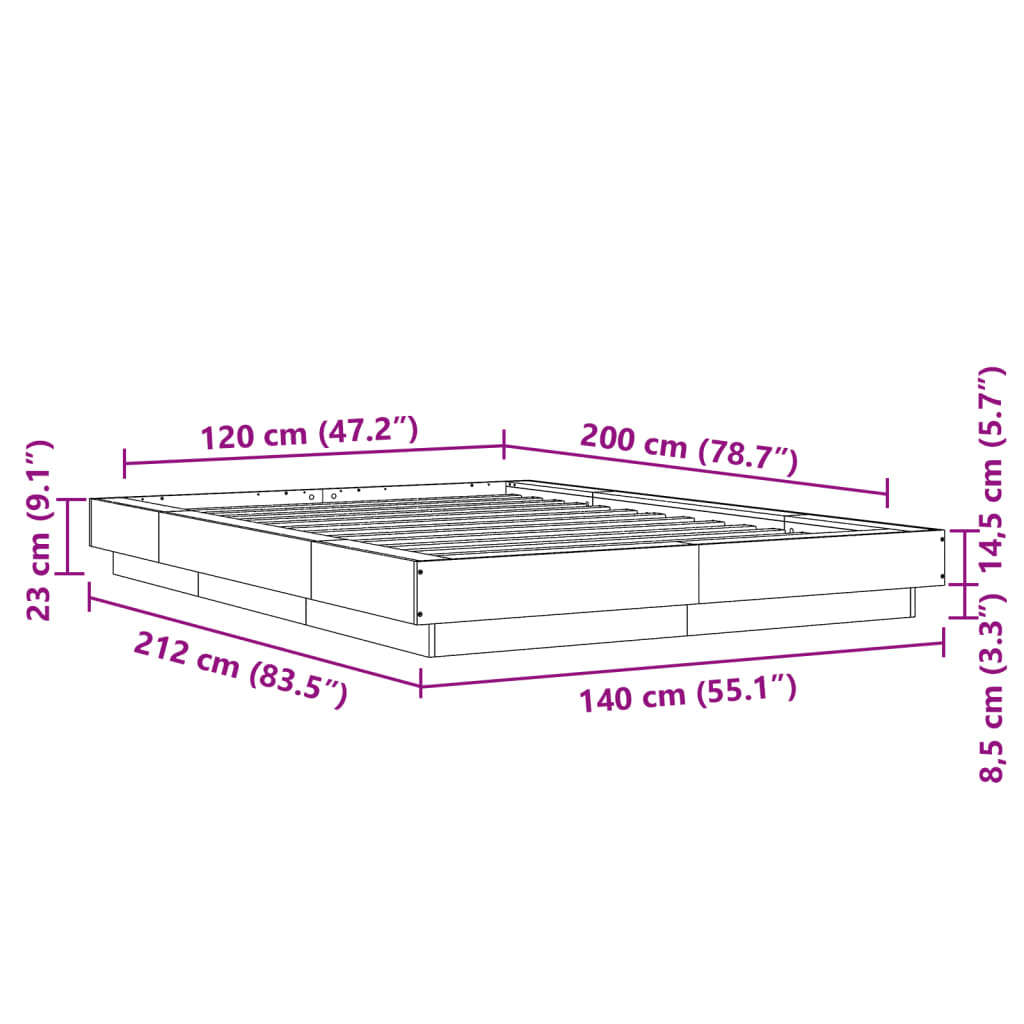 sengestel 120x200 cm konstrueret træ hvid