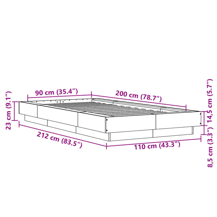 sengeramme 90x200 cm konstrueret træ grå sonoma-eg