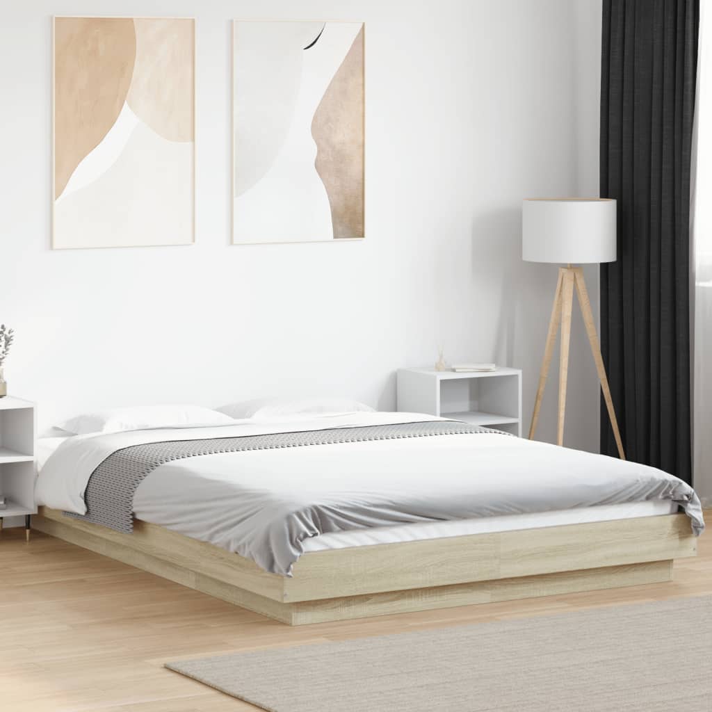 sengestel 135x190 cm konstrueret træ sonoma-eg