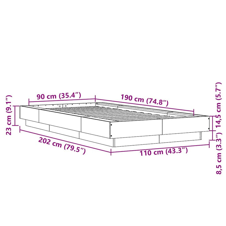 sengeramme 90x190 cm konstrueret træ sort