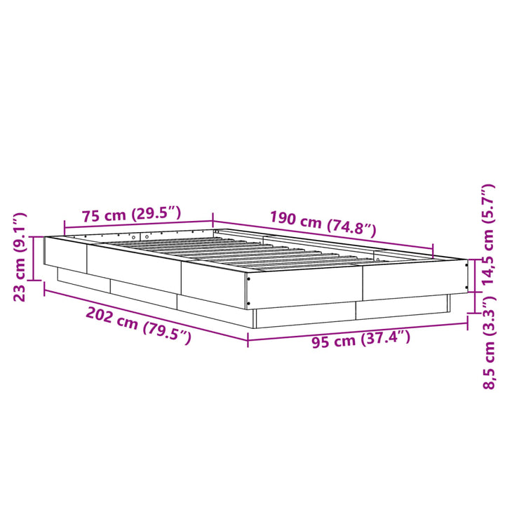 sengeramme 75x190 cm konstrueret træ sort