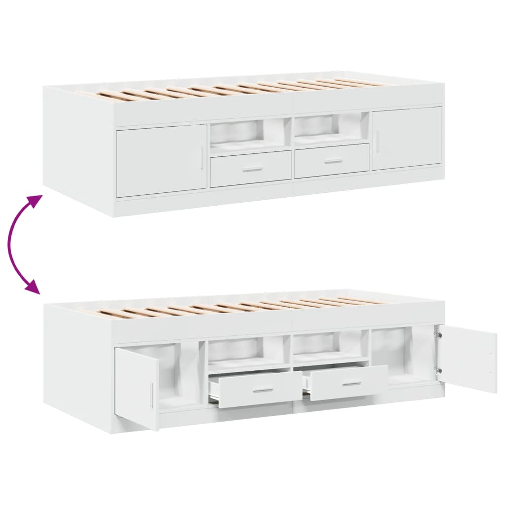 daybed med skuffer uden madras 100x200 cm hvid