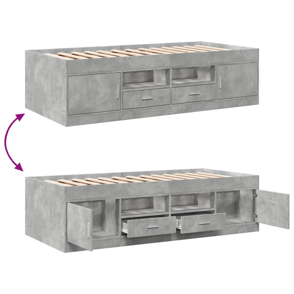 daybed med skuffer uden madras 90x200 cm betongrå