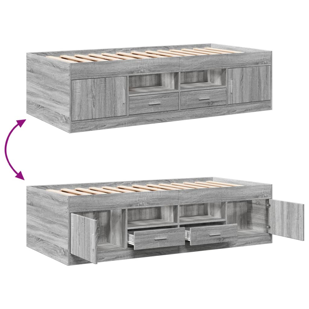 daybed med skuffer uden madras 90x200 cm grå sonoma-eg