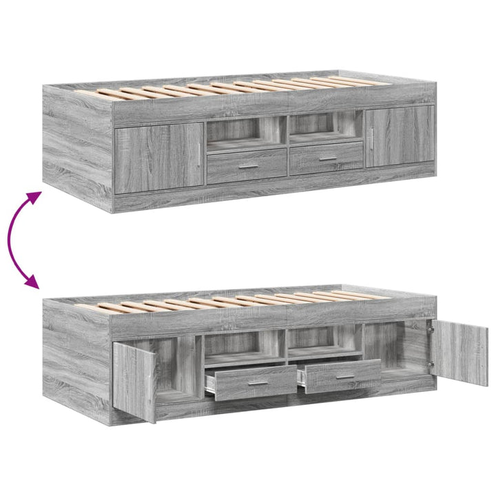 daybed med skuffer uden madras 90x200 cm grå sonoma-eg