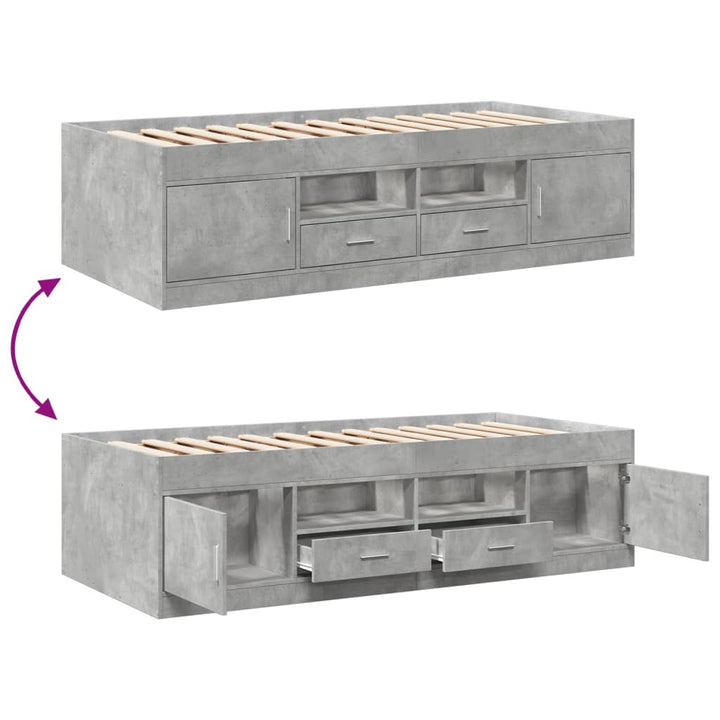 daybed med skuffer uden madras 90x190 cm betongrå