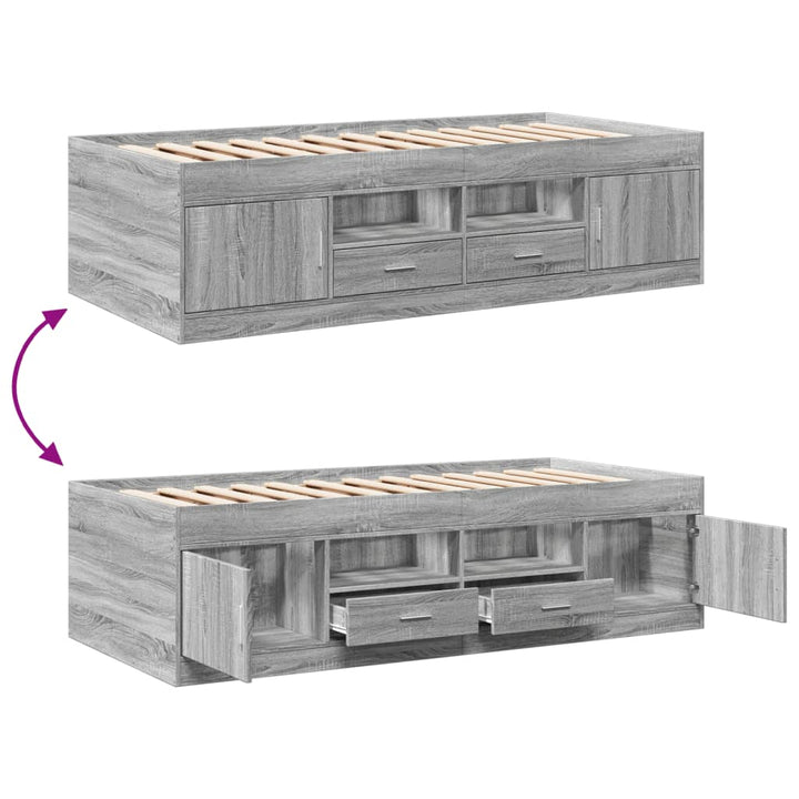 daybed med skuffer uden madras 90x190 cm grå sonoma-eg