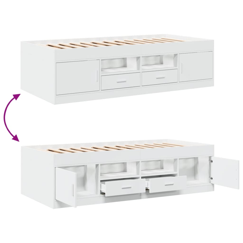 daybed med skuffer uden madras 75x190 cm hvid