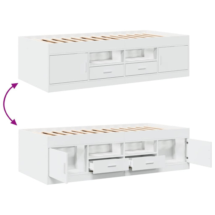 daybed med skuffer uden madras 75x190 cm hvid