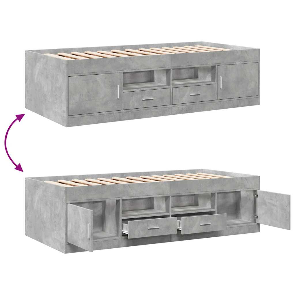 daybed med skuffer uden madras 75x190 cm betongrå