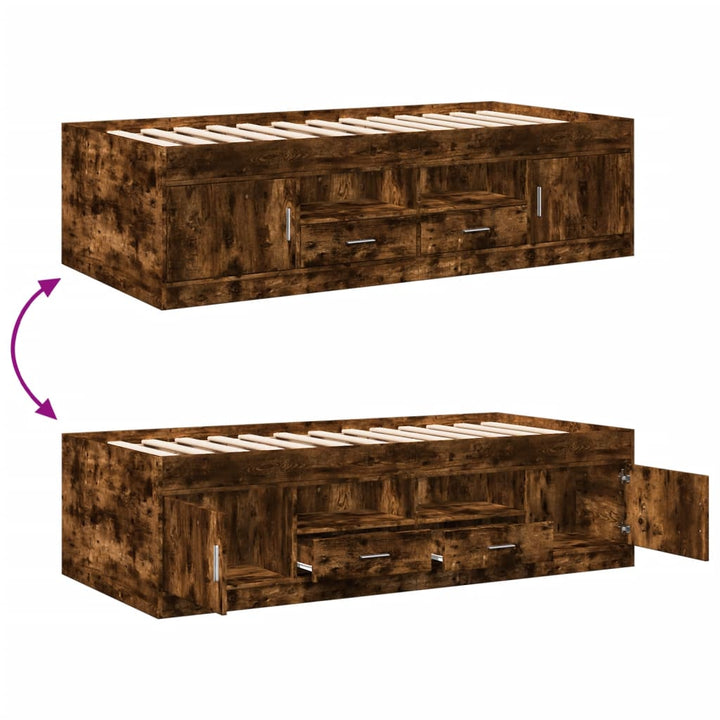 daybed med skuffer uden madras 75x190 cm røget eg
