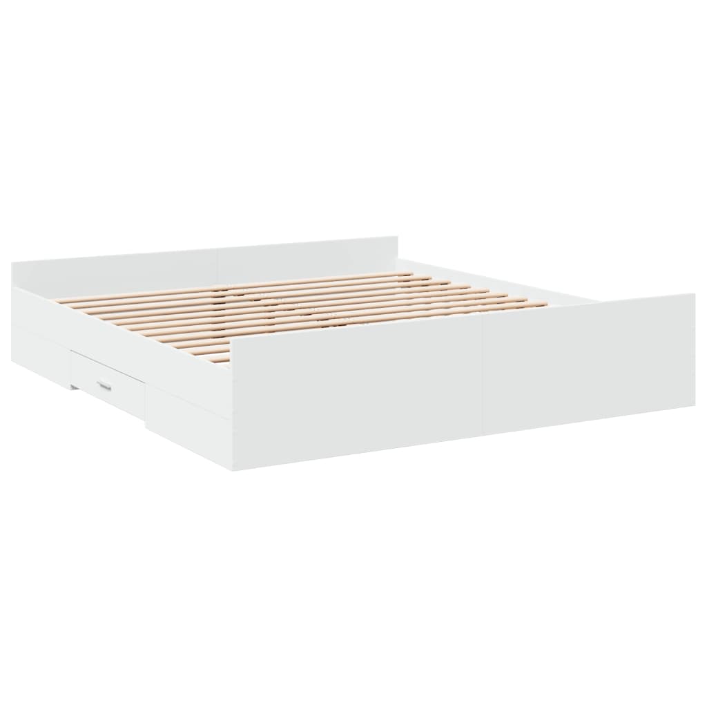 sengeramme med skuffer 200x200 cm konstrueret træ hvid