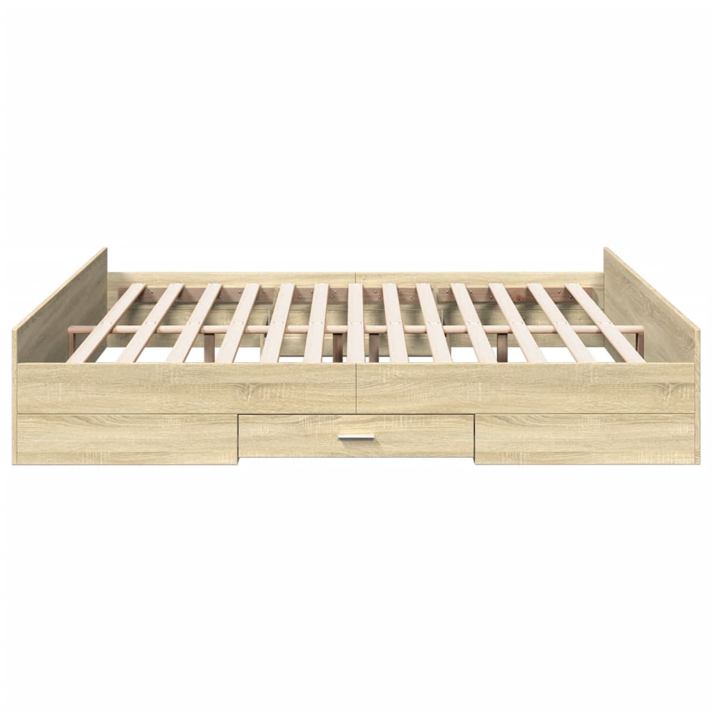 sengeramme med skuffer 200x200 cm konstrueret træ sonoma-eg