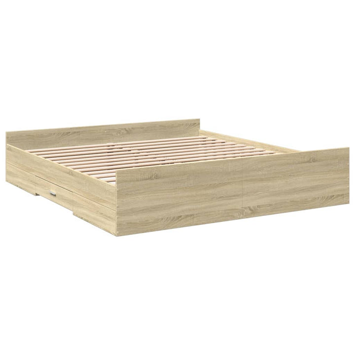 sengeramme med skuffer 200x200 cm konstrueret træ sonoma-eg