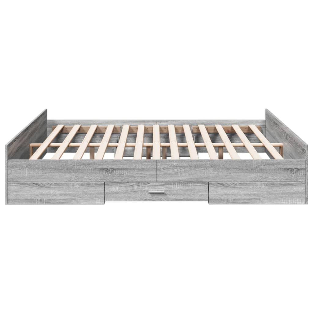 sengeramme med skuffer 200x200 cm konstrueret træ grå sonoma-eg