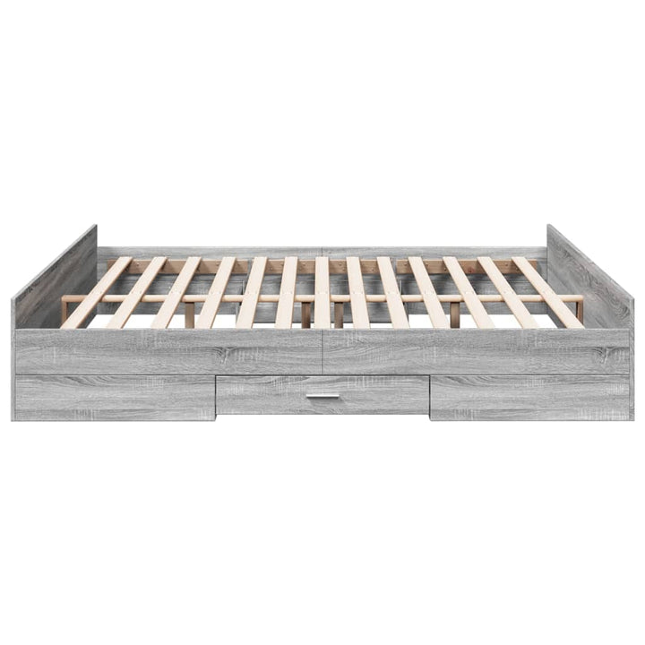 sengeramme med skuffer 200x200 cm konstrueret træ grå sonoma-eg