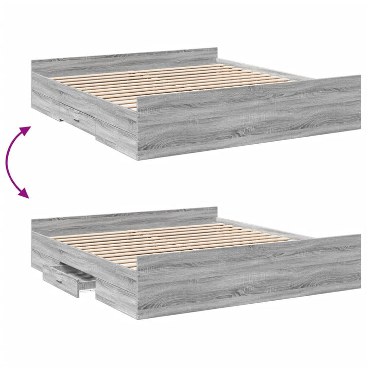 sengeramme med skuffer 200x200 cm konstrueret træ grå sonoma-eg