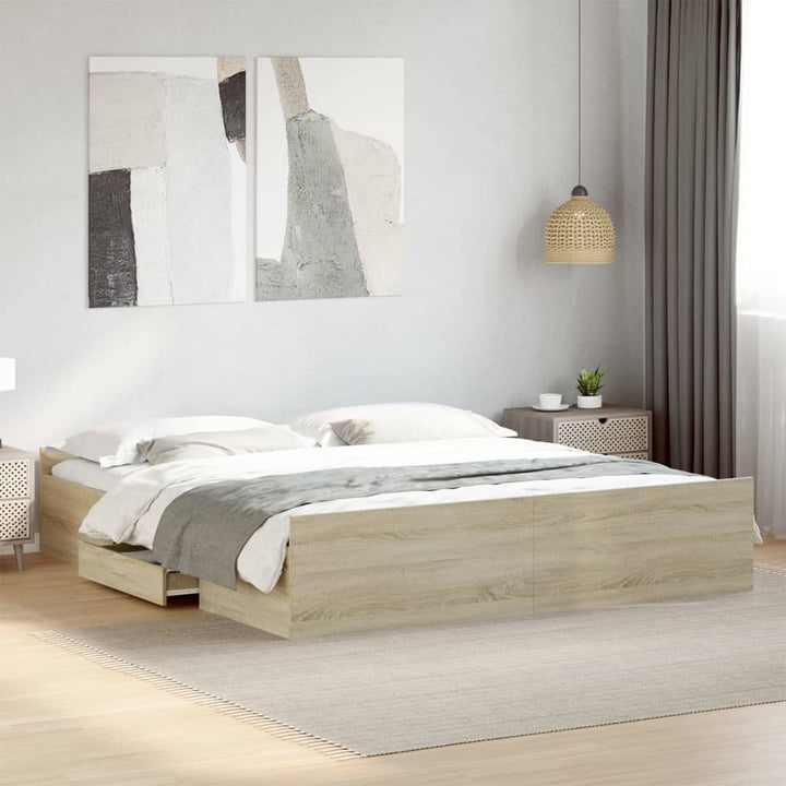 sengeramme med skuffer 180x200 cm konstrueret træ sonoma-eg