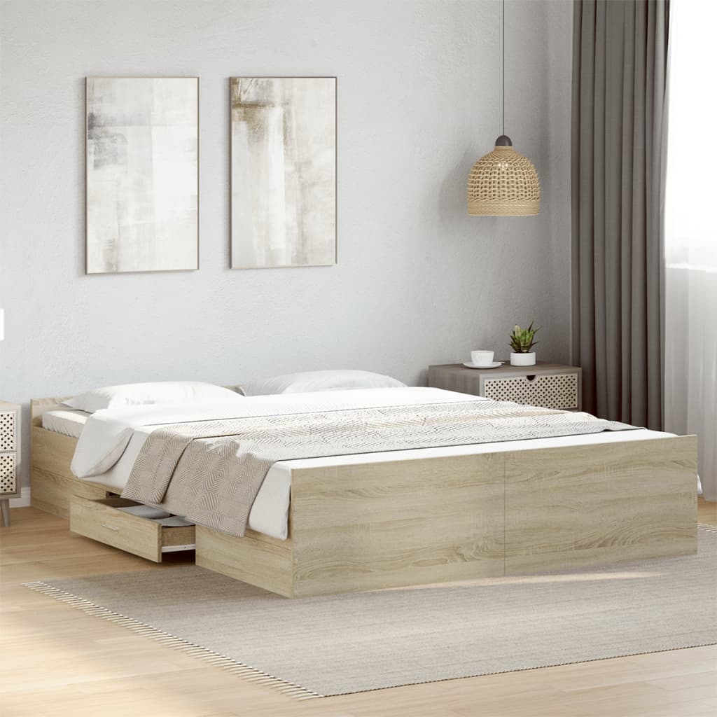 sengeramme med skuffer 160x200 cm konstrueret træ sonoma-eg