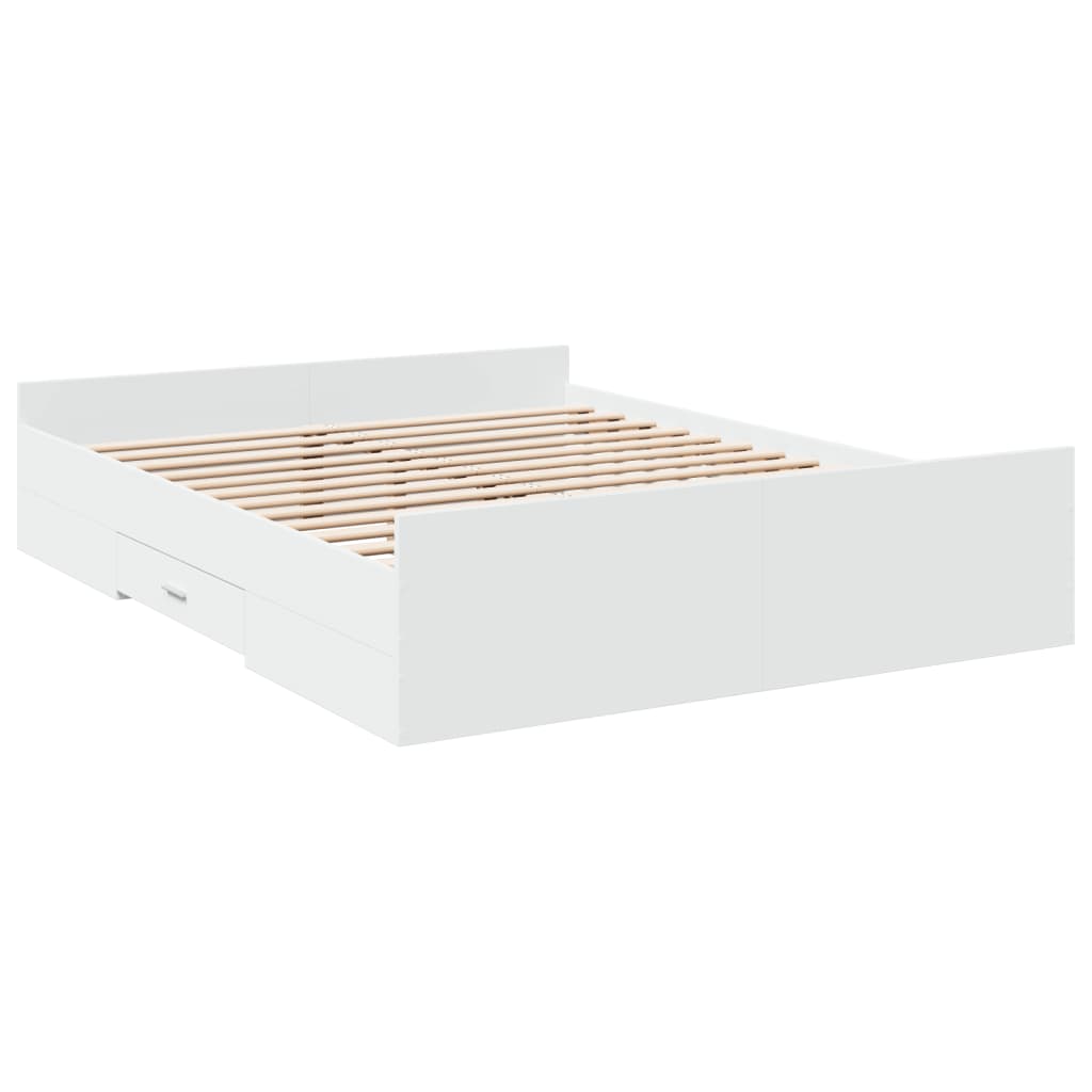 sengeramme med skuffer 150x200 cm konstrueret træ hvid