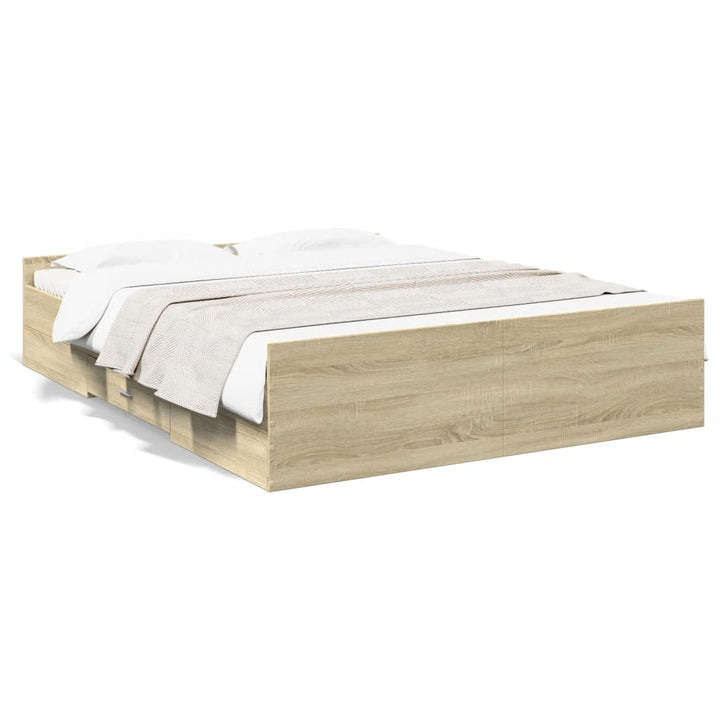 sengeramme med skuffer 150x200 cm konstrueret træ sonoma-eg