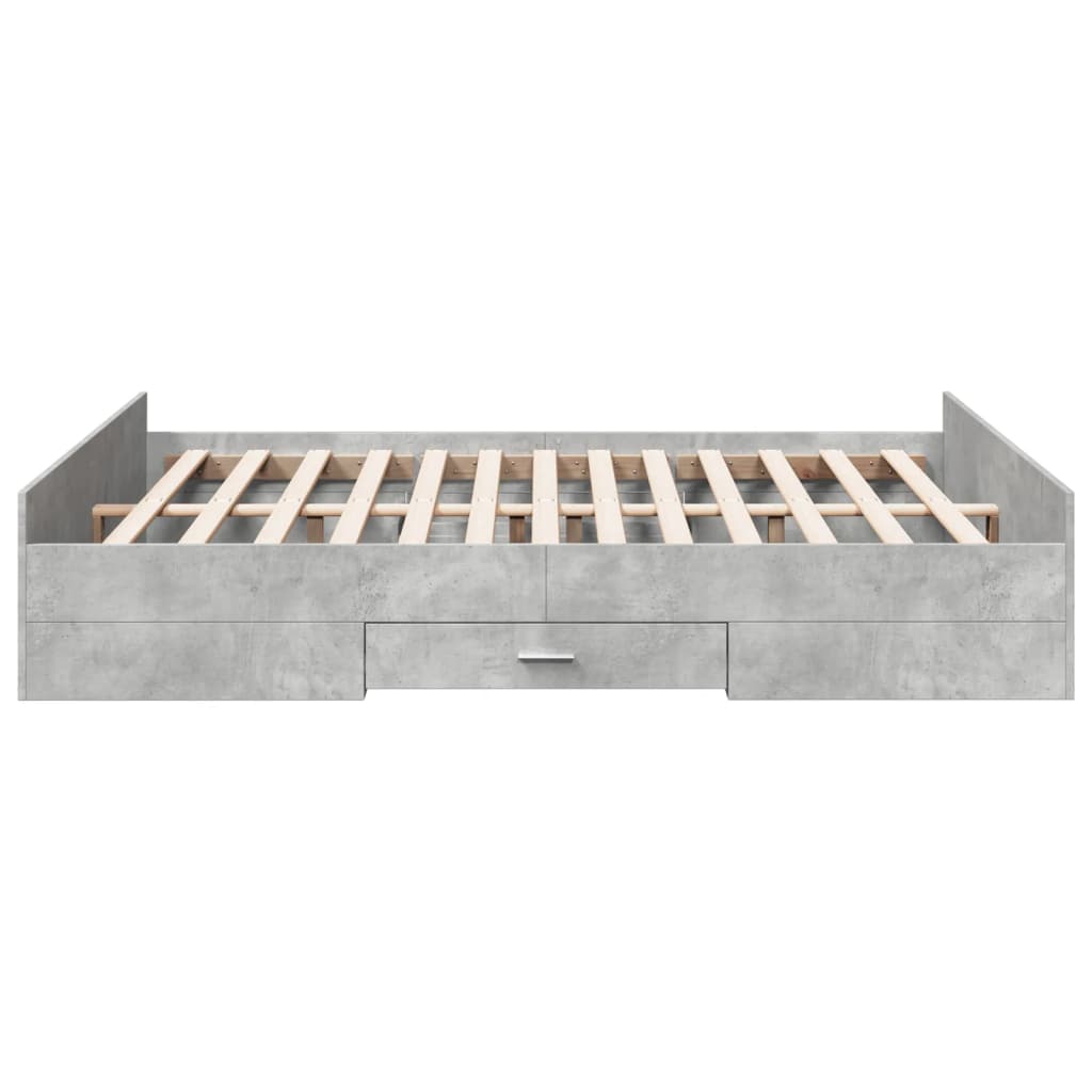 sengeramme med skuffer 150x200 cm konstrueret træ betongrå