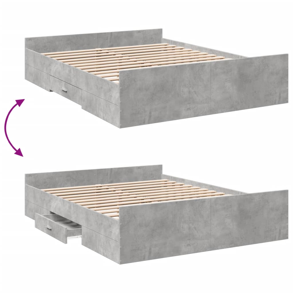 sengeramme med skuffer 150x200 cm konstrueret træ betongrå
