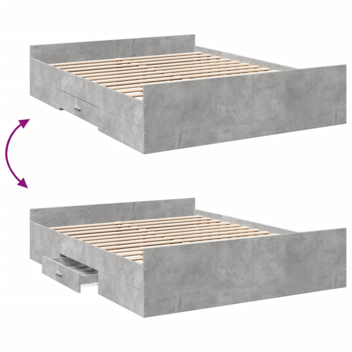 sengeramme med skuffer 150x200 cm konstrueret træ betongrå