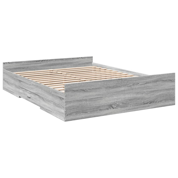sengeramme med skuffer 150x200 cm konstrueret træ grå sonoma-eg
