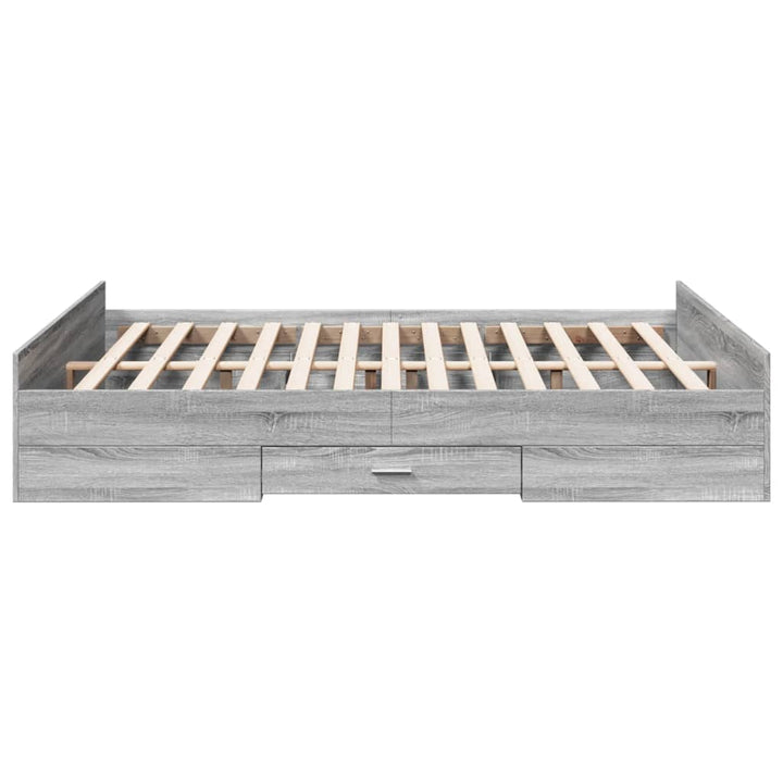 sengeramme med skuffer 150x200 cm konstrueret træ grå sonoma-eg