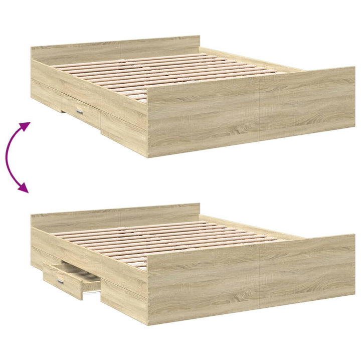 sengeramme med skuffer 140x200 cm konstrueret træ sonoma-eg