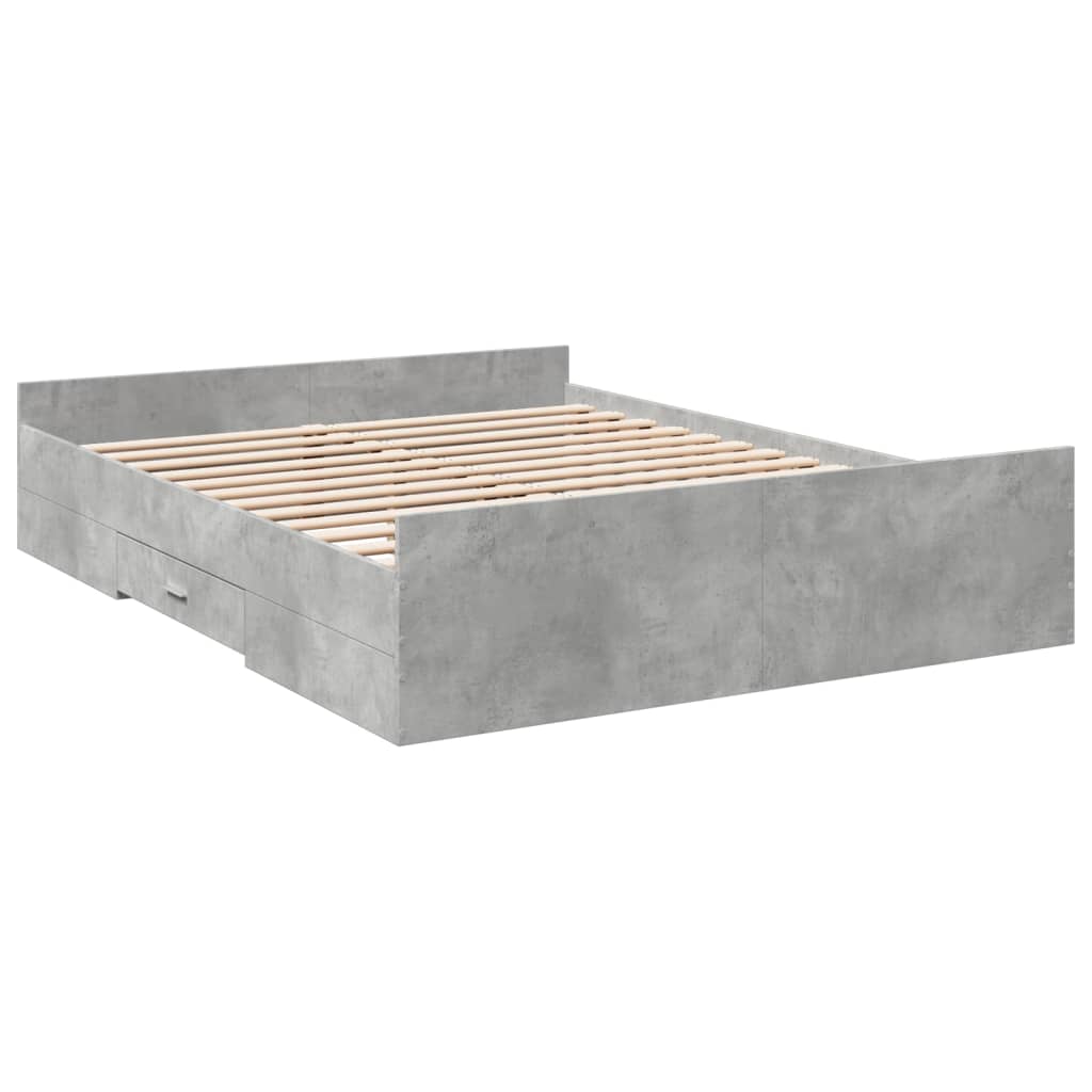 sengeramme med skuffer 140x200 cm konstrueret træ betongrå