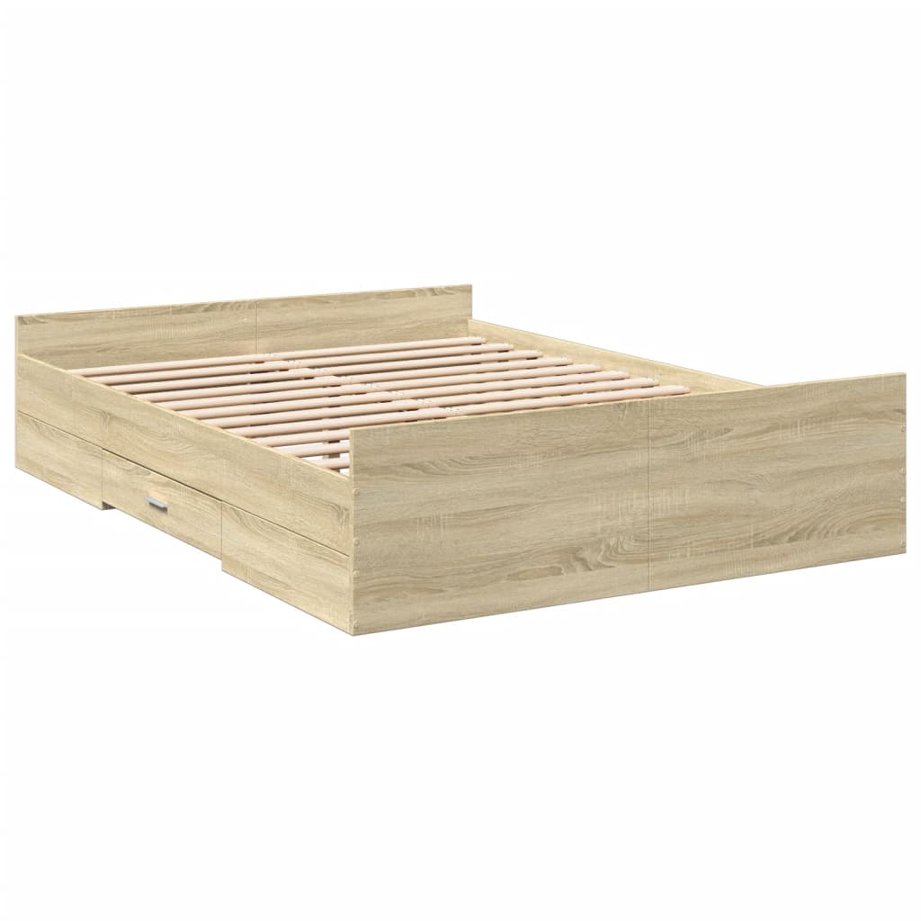 sengeramme med skuffer 120x200 cm konstrueret træ sonoma-eg