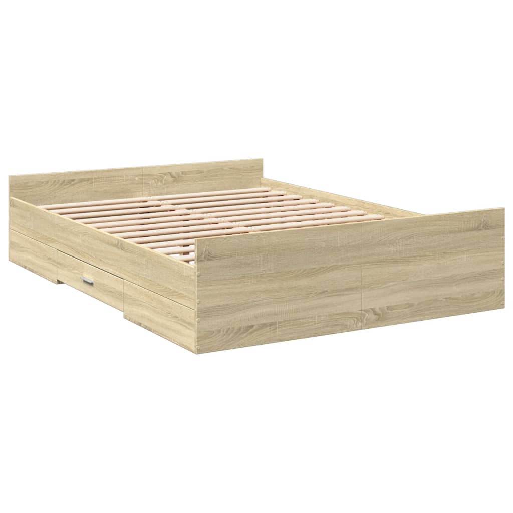 sengeramme med skuffer 120x200 cm konstrueret træ sonoma-eg