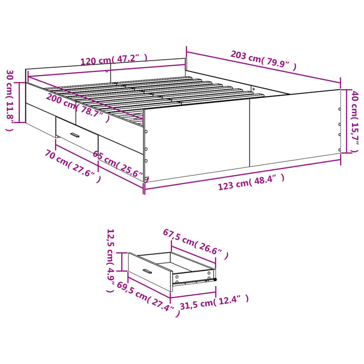 sengeramme med skuffer 120x200 cm konstrueret træ sonoma-eg