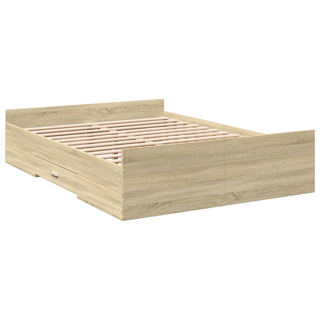 sengeramme med skuffer 140x190 cm konstrueret træ sonoma-eg