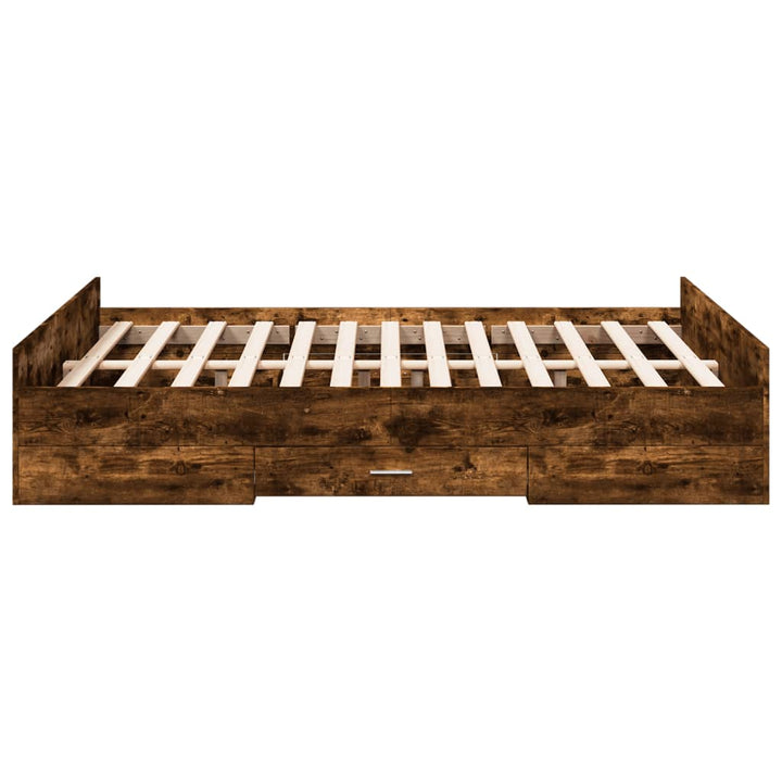 sengeramme med skuffer 140x190 cm konstrueret træ røget eg