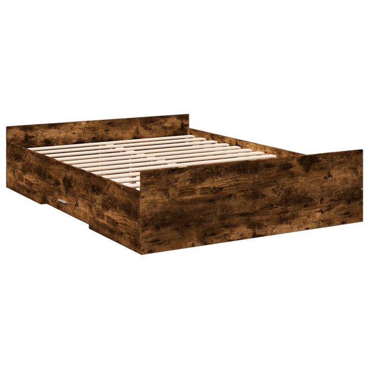 sengeramme med skuffer 135x190 cm konstrueret træ røget eg