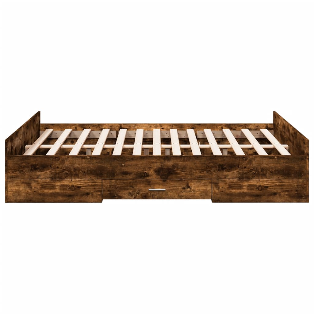 sengeramme med skuffer 135x190 cm konstrueret træ røget eg