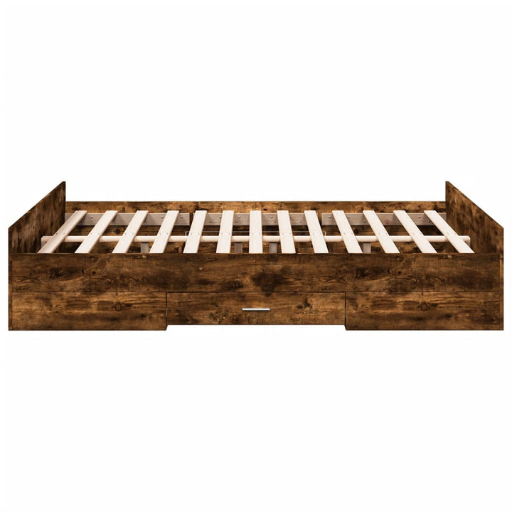 sengeramme med skuffer 135x190 cm konstrueret træ røget eg