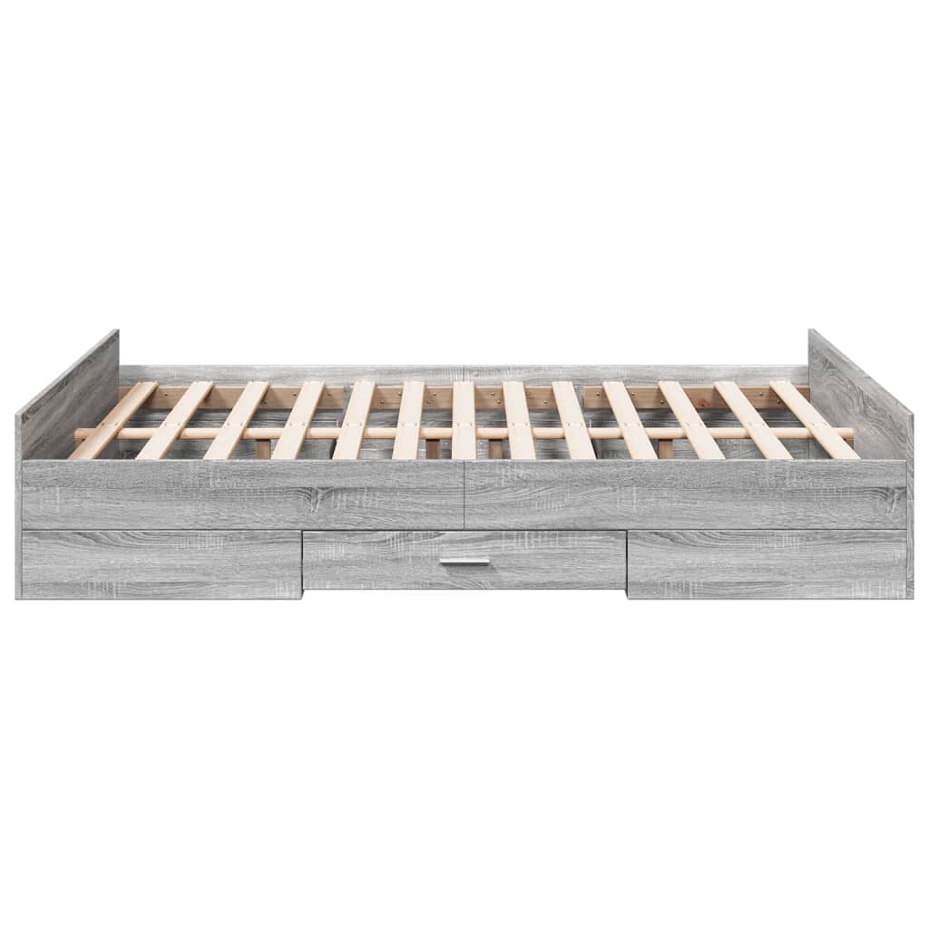 sengeramme med skuffer 135x190 cm konstrueret træ grå sonoma-eg